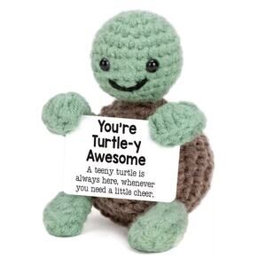Crochet Turtle with Positive Message | Inspirational Desk Decor Gift